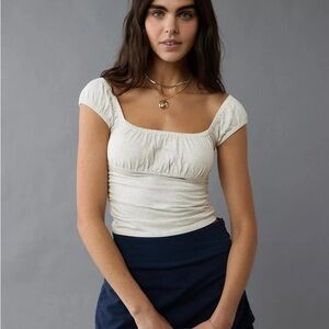American Eagle Outfitters Cream Square-Neck Crop Top